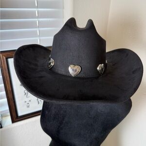 Black Cowboy Hat with Silver Heart Accents